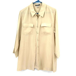 Tommy Bahama size Large 12/14‎ 100% silk cream color button up blouse shirt top